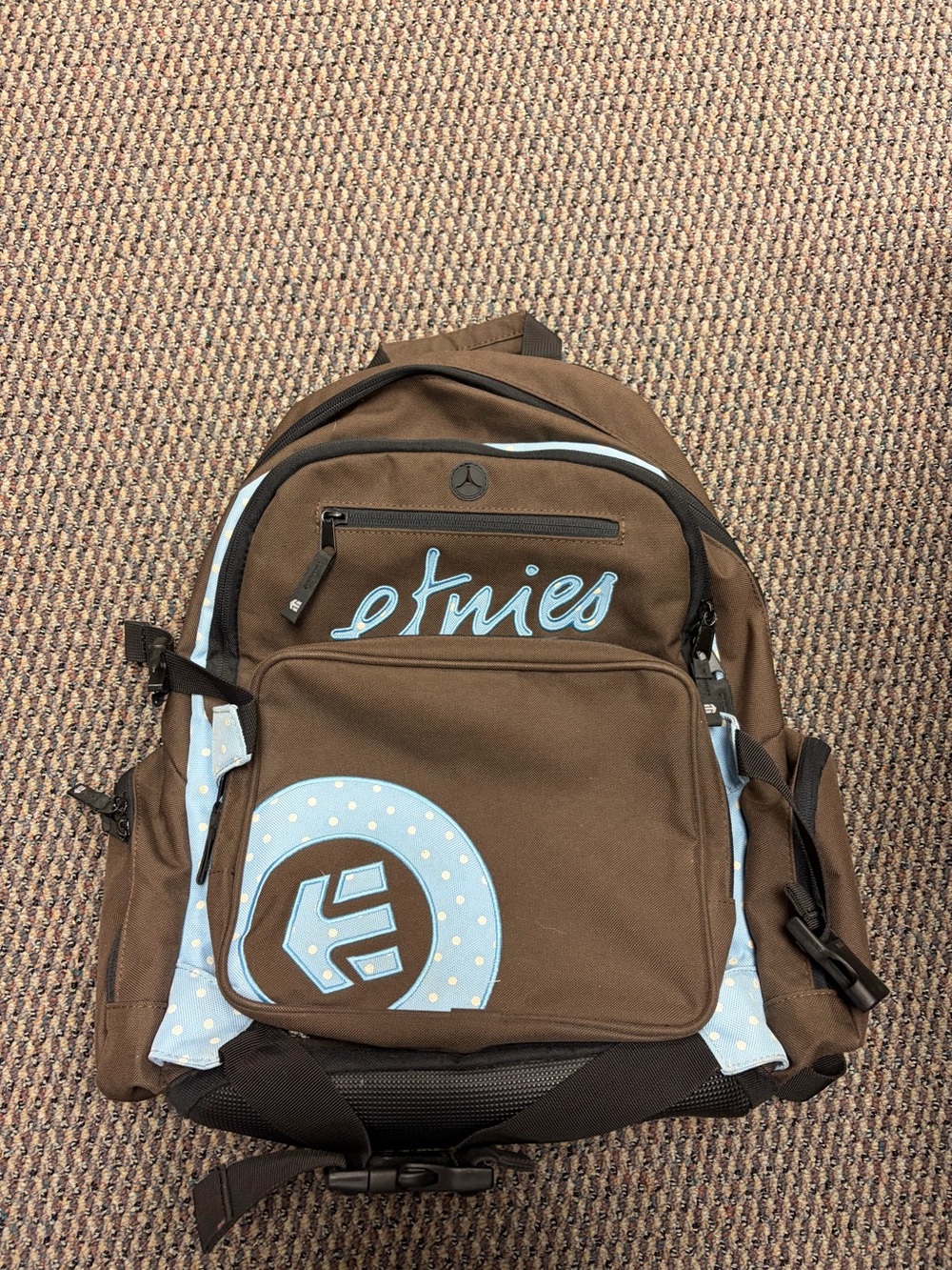 Y2K Etnies Brown & Light Blue Backpack with Logo Accents